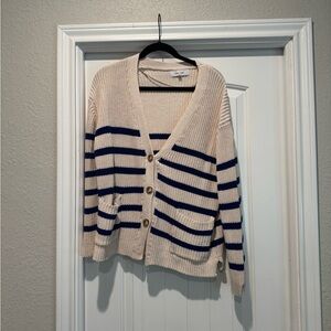 John + Jenn Cream and Navy Striped Cardigan